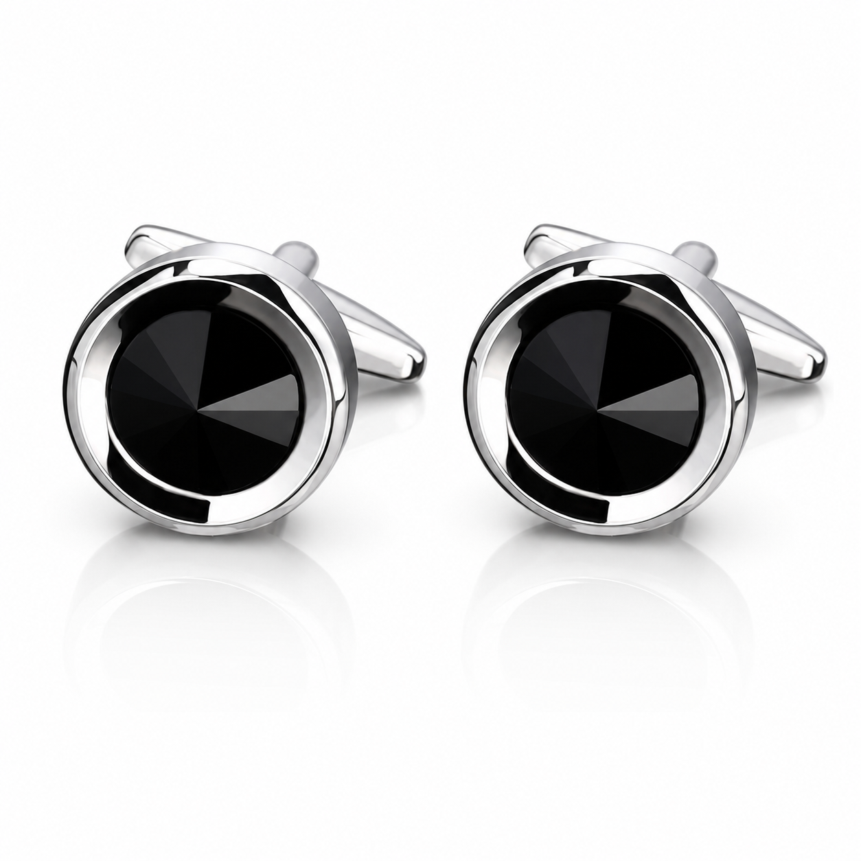 Munich Black Faceted Round Cufflinks