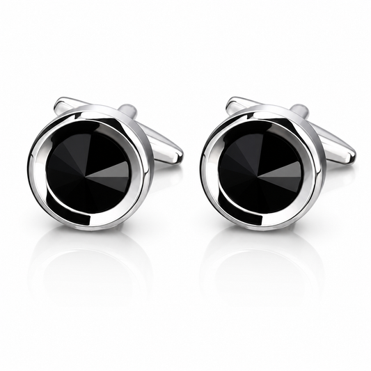 Munich Black Faceted Round Cufflinks