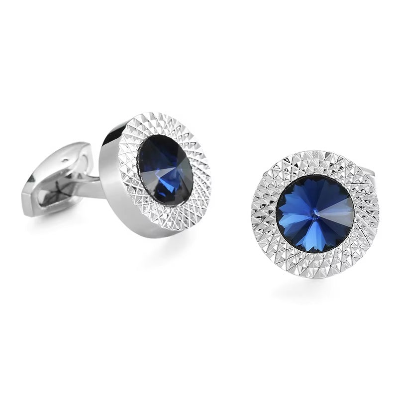 Mykonos Blue Faceted Round Cufflinks
