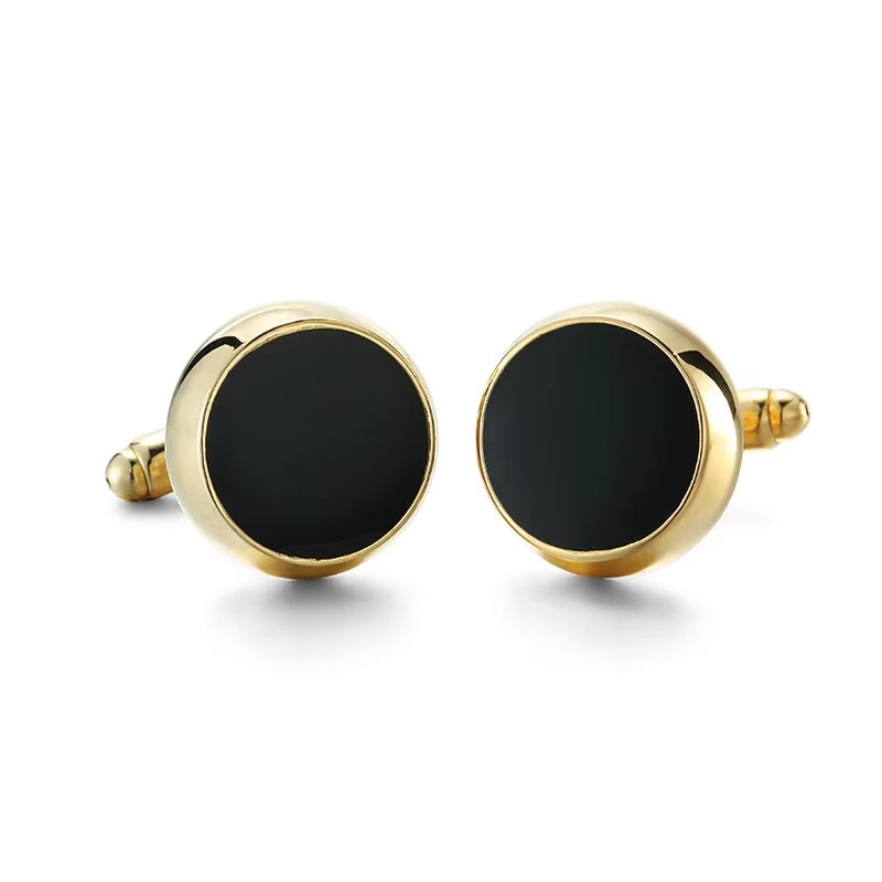 Zagreb Black & Gold Round Cufflinks