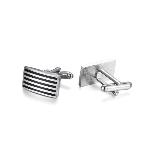 Cannes Black Stripe Rectangle Cufflinks