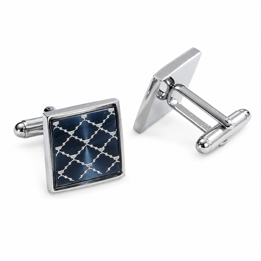 Lisbon Blue Lattice Square Cufflinks