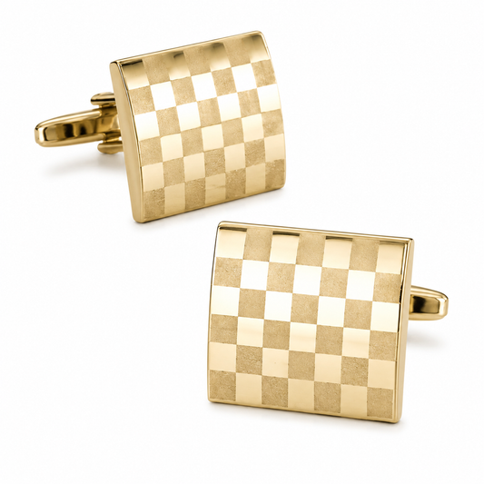 Chamonix Gold Checkerboard Square Cufflinks