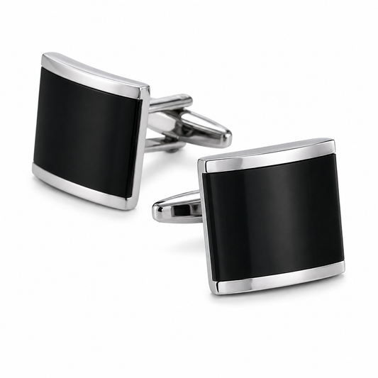 Biarritz Black Curved Square Cufflinks