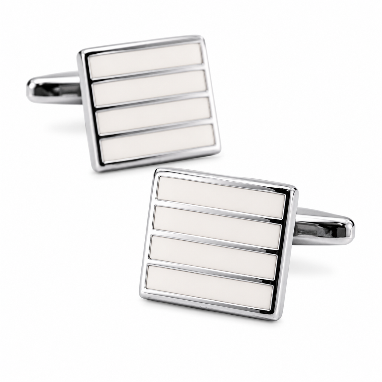 Colmar White Stripe Square Cufflinks